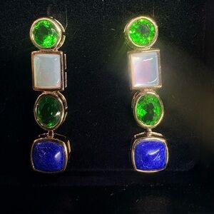 Technibond Mother of Pearl Peridot and Lapis Earrings